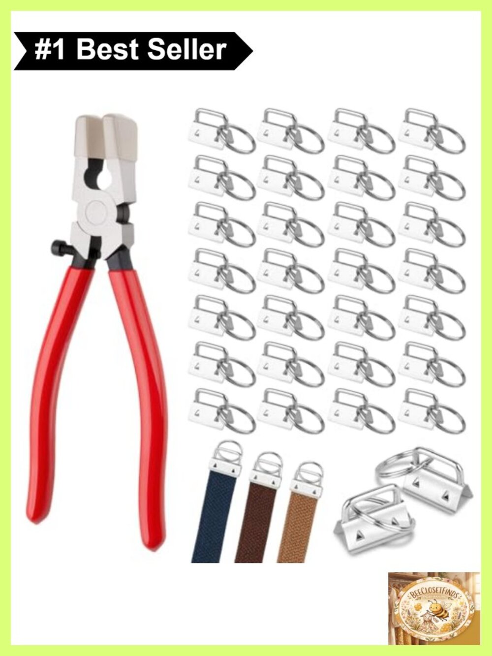 70pc Key Fob Hardware Set 1 Inch with Pliers for Keychain Making
